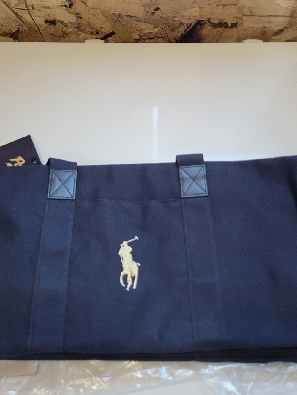 Polo by Ralph Lauren Navy Canvas Tote with Gold Embroidered Pony